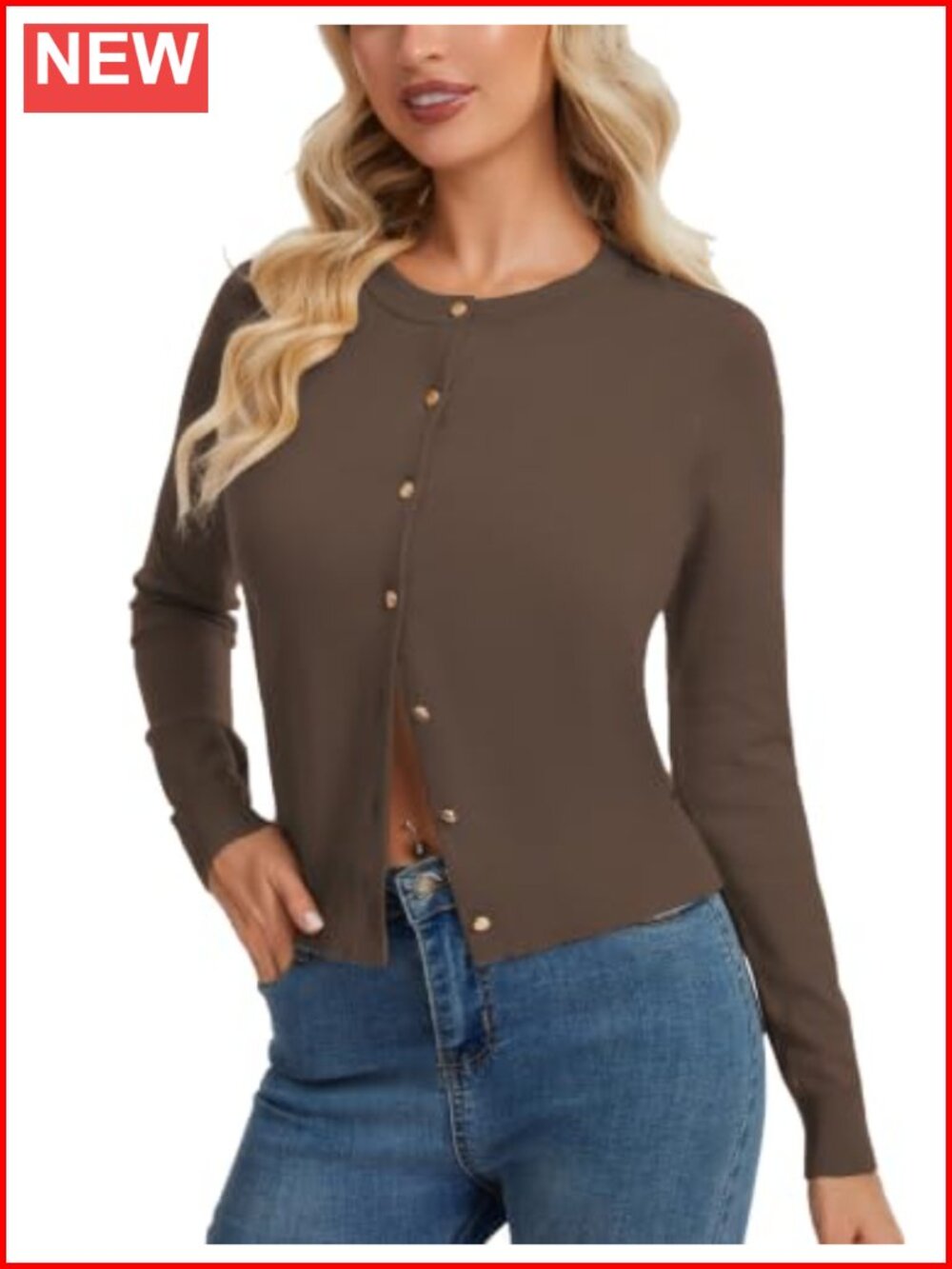 Women's Lightweight Cropped Cardigan Long Sleeve Button Down Knit Sweater